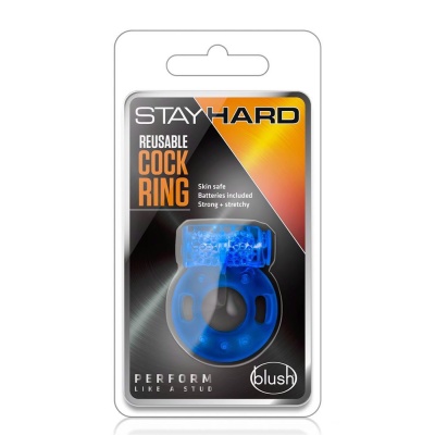 Pierścień na penisa Stay Hard Reusable Blue - wibrująca opaska z TPE, średnica zewnętrzna 3,8 cm - 1