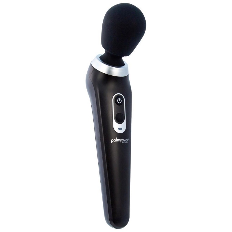 Palm Power Extreme Black – Różdżka do masażu z elastyczną główką, 7 trybami wibracji i blokadą przycisków, długość 26,5 cm - 2