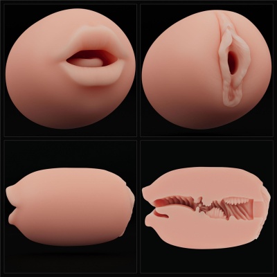 Dwustronny masturbator Slider z otworami ust i pochwy 10.3 cm jasnoróżowy - 1 2