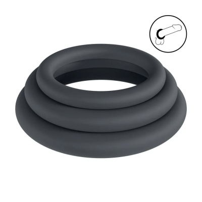 Classic Silicone Cockring Set of 3 - XS/S/M - Black - 1 2