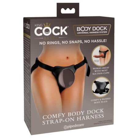 Uprząż strap-on Comfy Body Dock H z miękką płytą dokującą 13 × 14 × 5 cm, wnęką 8,6 cm i pasem 61–137 cm - 1