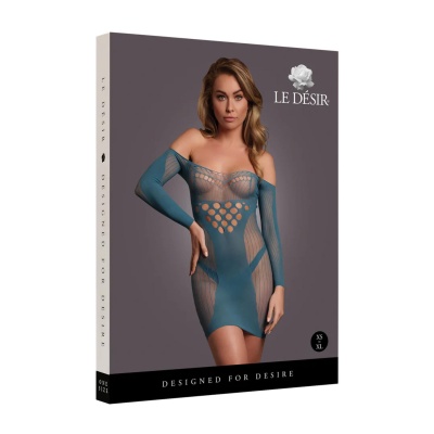 Long-Sleeved Net Mini Dress - One Size - Blue - 1 2