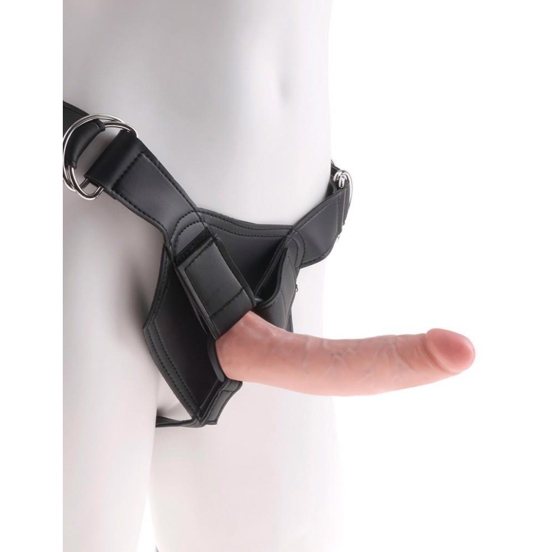 Strap-On King Cock z odpinanym dildo 7-calowym i regulowaną uprzężą z 3 pierścieniami, długość całkowita 20 cm, obwód bioder do - 2