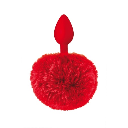 Korek analny Sweet Caress Red Pompom z futrzanym pomponem 90 mm - silikonowy, o długości całkowitej 12 cm i penetracji 45 mm - 1