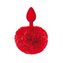 Korek analny Sweet Caress Red Pompom z futrzanym pomponem 90 mm - silikonowy, o długości całkowitej 12 cm i penetracji 45 mm - 1