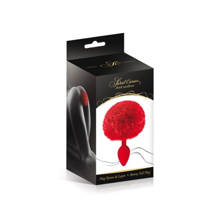 Korek analny Sweet Caress Red Pompom z futrzanym pomponem 90 mm - silikonowy, o długości całkowitej 12 cm i penetracji 45 mm - 2