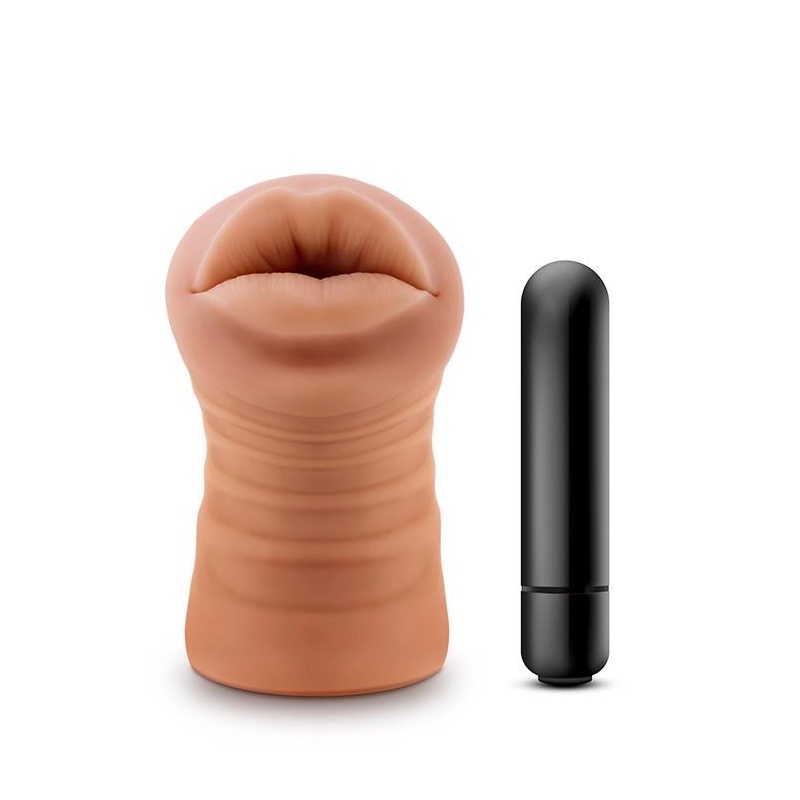 M For Men Isabella Mocha - stymulator ustny TPE z żebrowanym kanałem i pociskiem 1×AAA, 12,9 × 4,3 cm - 2