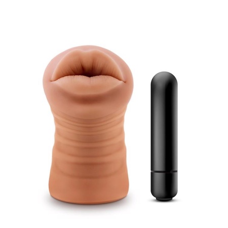 M For Men Isabella Mocha - stymulator ustny TPE z żebrowanym kanałem i pociskiem 1×AAA, 12,9 × 4,3 cm - 2