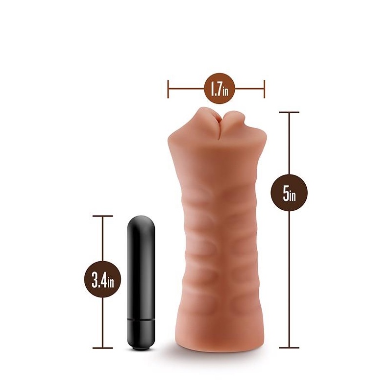 M For Men Isabella Mocha - stymulator ustny TPE z żebrowanym kanałem i pociskiem 1×AAA, 12,9 × 4,3 cm - 4
