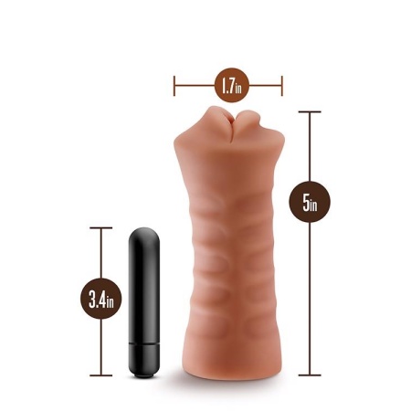 M For Men Isabella Mocha - stymulator ustny TPE z żebrowanym kanałem i pociskiem 1×AAA, 12,9 × 4,3 cm - 4