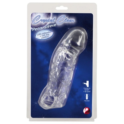 Nakładka na penisa Crystal Clear z przedłużeniem 5,2 cm i pierścieniem na jądra, TPE, 19,2 cm - 1
