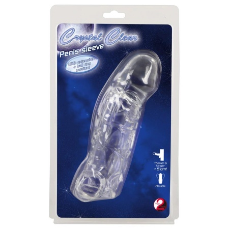 Nakładka na penisa Crystal Clear z przedłużeniem 5,2 cm i pierścieniem na jądra, TPE, 19,2 cm - 1