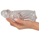 Nakładka na penisa Crystal Clear z przedłużeniem 5,2 cm i pierścieniem na jądra, TPE, 19,2 cm - 5