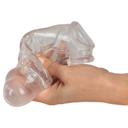 Nakładka na penisa Crystal Clear z przedłużeniem 5,2 cm i pierścieniem na jądra, TPE, 19,2 cm - 6