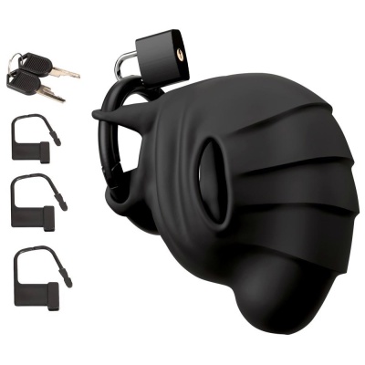 Silikonowa Klatka na Penisa i Jądra Black Velvets Cock & Ball Cage - głębokość wsunięcia 10 cm, pierścień 5,4 cm - 1 2