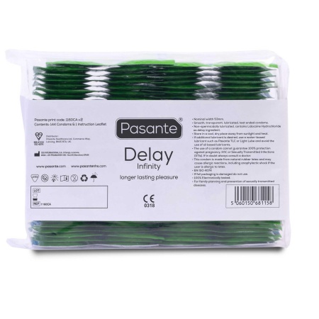 Prezerwatywy opóźniające Delay Infinity 144 szt. – 53 mm, 190 mm, przezroczyste - 1