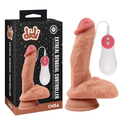 Sensual Controller - realistyczne dildo wibracyjne z silikonem dual density i odłączanym kontrolerem, 18,5 cm - 1