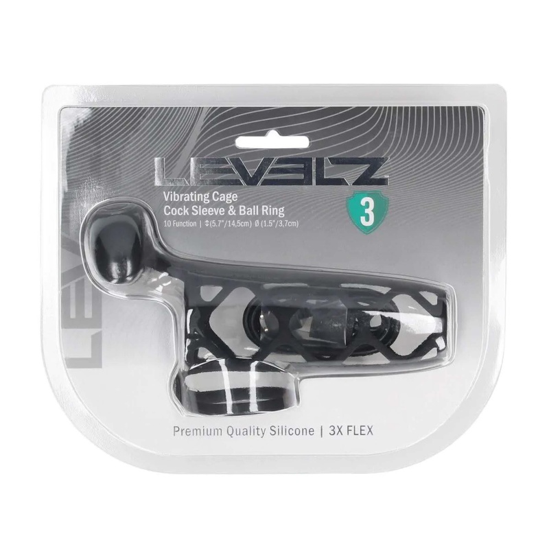 Vibrating Cage Silicone Cock Sleeve and Ball Ring - Black - 2