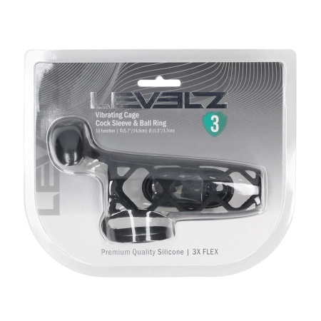 Vibrating Cage Silicone Cock Sleeve and Ball Ring - Black - 2