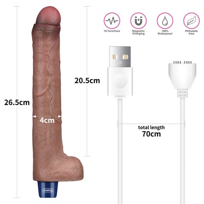 Wibrator Silikonowy REAL SOFTEE 26,5 cm Ciemnobrązowy z wibracjami - 1 2