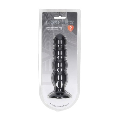 Quad Rattle Liquid Silicone Anal Plug - XL - Black - 1 2