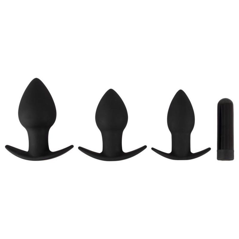 Zestaw 3 wtyczek odbytowych Black Velvets z wibratorem kulkowym 10 trybów, silikon, 3,3–4,5 cm - 2