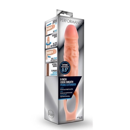 Nakładka Wydłużająca Penisa Performance 11,5" - Żeberkowana Osłona TPE z Paskiem na Mosznę, 21,6 cm - 1