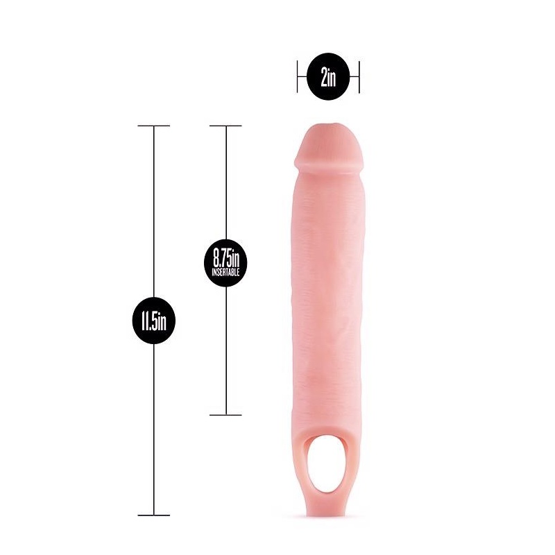 Nakładka Wydłużająca Penisa Performance 11,5" - Żeberkowana Osłona TPE z Paskiem na Mosznę, 21,6 cm - 3