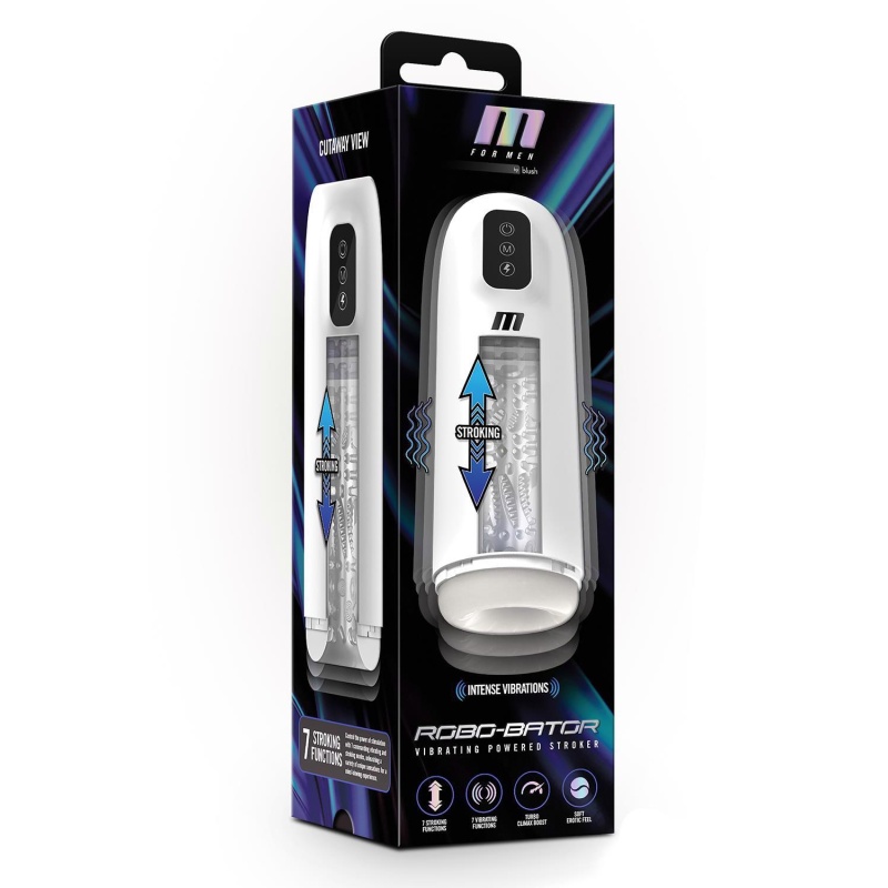 Masturbator męski M FOR MEN ROBO-BATOR WHITE - 7 trybów wibracji i 7 trybów stymulacji, długość całkowita 25,4 cm - 1