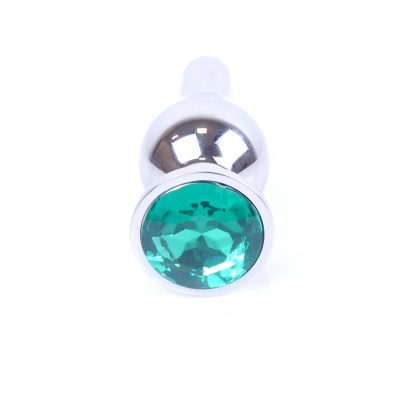 Biżuteria analna Jewellery Silver Green ze stali nierdzewnej z zielonym kamieniem i podstawą-ogranicznikiem, 9,5 cm × 3 cm - 1