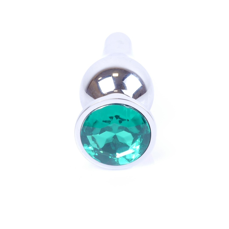 Biżuteria analna Jewellery Silver Green ze stali nierdzewnej z zielonym kamieniem i podstawą-ogranicznikiem, 9,5 cm × 3 cm - 1