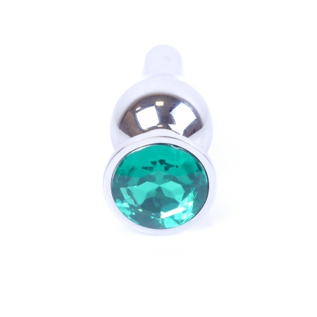 Biżuteria analna Jewellery Silver Green ze stali nierdzewnej z zielonym kamieniem i podstawą-ogranicznikiem, 9,5 cm × 3 cm - 1