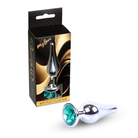 Biżuteria analna Jewellery Silver Green ze stali nierdzewnej z zielonym kamieniem i podstawą-ogranicznikiem, 9,5 cm × 3 cm - 8