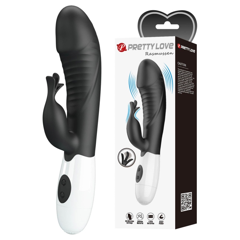 Rasmussen Dual Vibrator Black Edition - elastyczny podwójny stymulator punktu G i łechtaczki, 30 trybów, 19,8 cm - 1