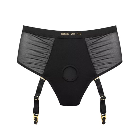 Harness Lingerie Idylle S - czarny - high-waisted thong z 4 odpinanymi paskami do pończoch (talia 66-74 cm) - 1