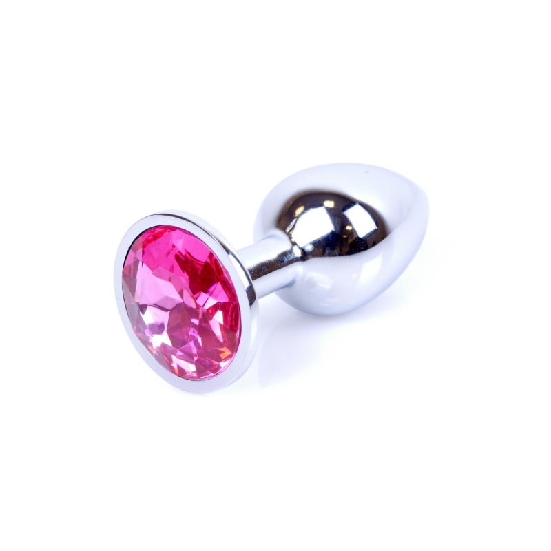 Jewellery Silver Plug Pink - anatomiczny korek analny ze stali nierdzewnej z różowym kryształem, wąska szyjka i szeroka podstawa - 1