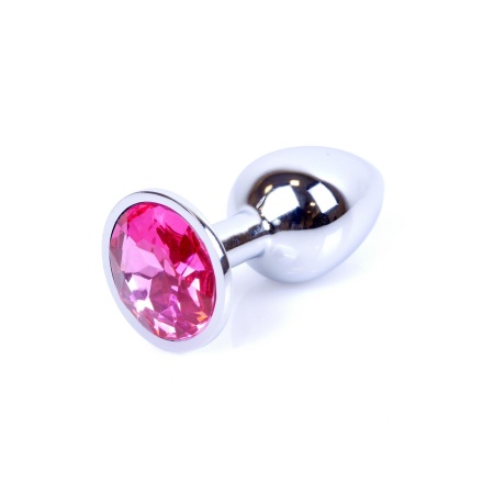 Jewellery Silver Plug Pink - anatomiczny korek analny ze stali nierdzewnej z różowym kryształem, wąska szyjka i szeroka podstawa - 1