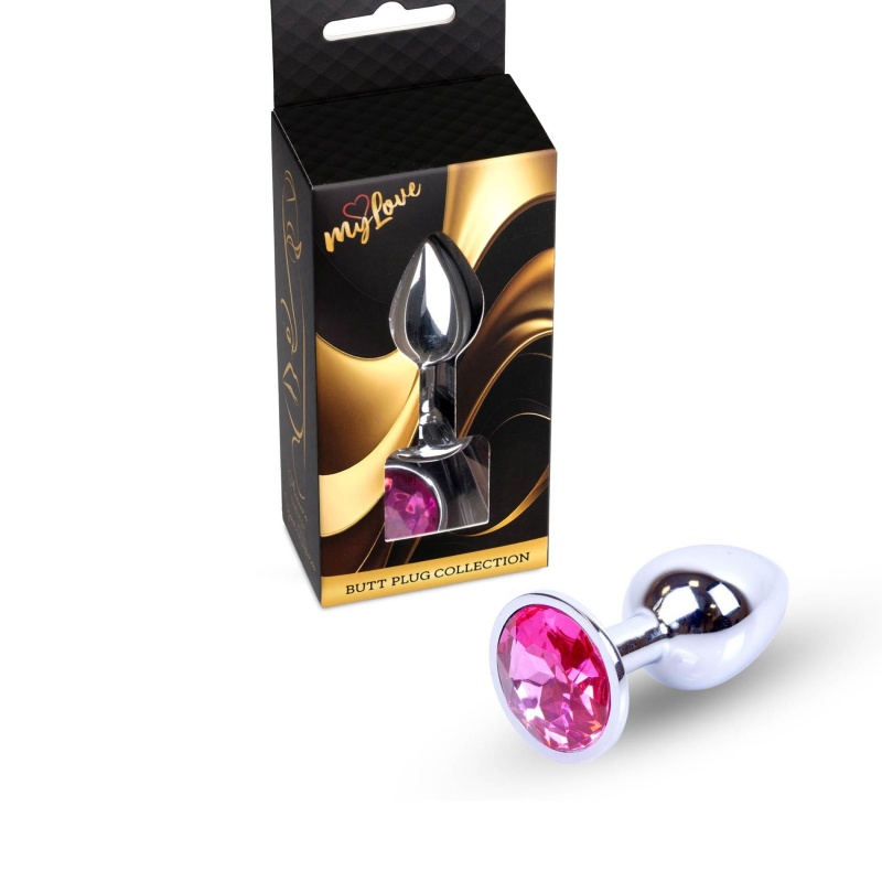 Jewellery Silver Plug Pink - anatomiczny korek analny ze stali nierdzewnej z różowym kryształem, wąska szyjka i szeroka podstawa - 7