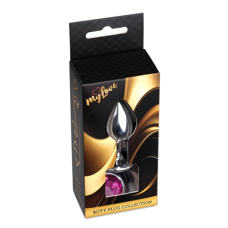 Jewellery Silver Plug Pink - anatomiczny korek analny ze stali nierdzewnej z różowym kryształem, wąska szyjka i szeroka podstawa - 8