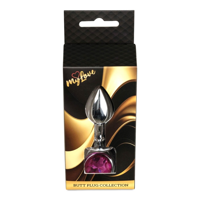 Jewellery Silver Plug Pink - anatomiczny korek analny ze stali nierdzewnej z różowym kryształem, wąska szyjka i szeroka podstawa - 9