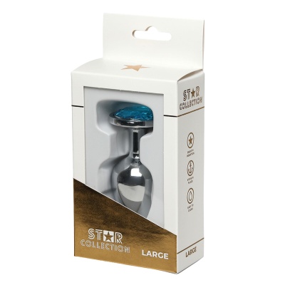 Star Collection - Silver Metal Anal Plug L - Light Blue Stone - 1