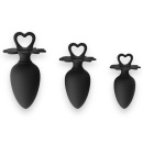 Zestaw korków analnych Heart Plug Anal Starter 3-Pack (S/M/L) – czarne, silikonowe - 1