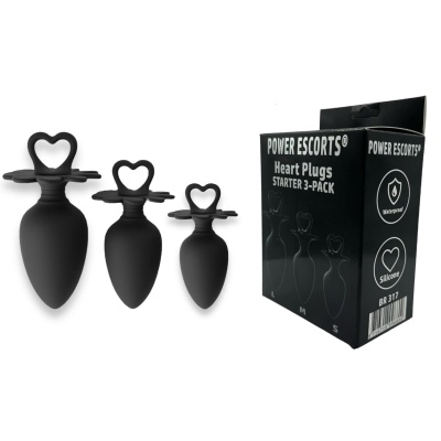 Zestaw korków analnych Heart Plug Anal Starter 3-Pack (S/M/L) – czarne, silikonowe - 1 2