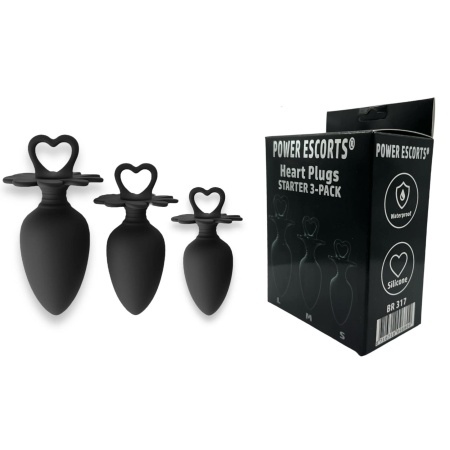 Zestaw korków analnych Heart Plug Anal Starter 3-Pack (S/M/L) – czarne, silikonowe - 2