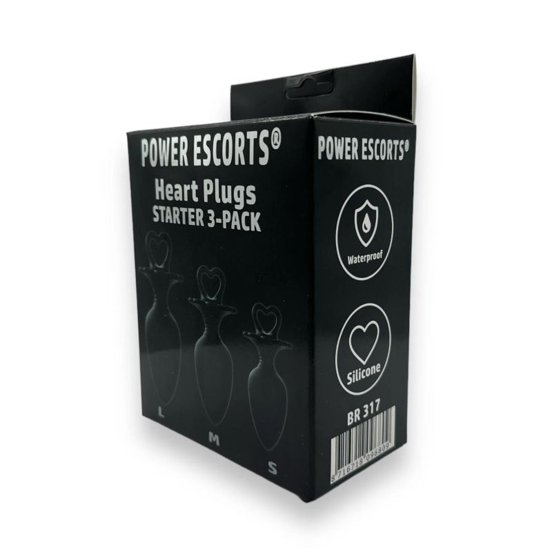 Zestaw korków analnych Heart Plug Anal Starter 3-Pack (S/M/L) – czarne, silikonowe - 3