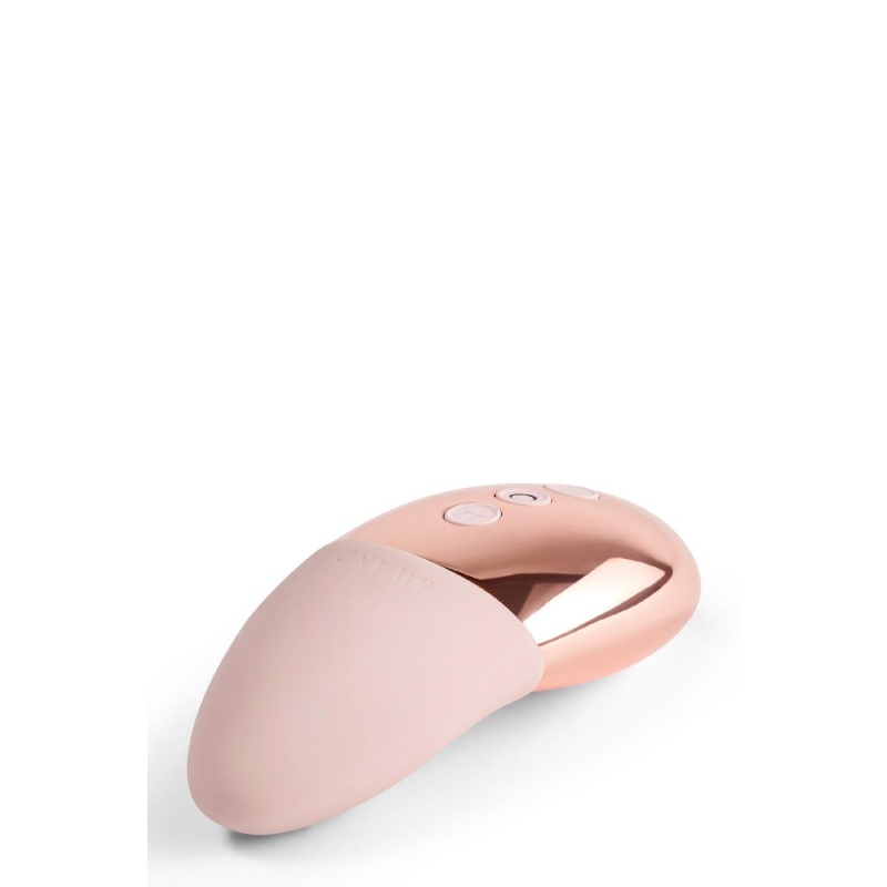 Point Rose Gold - konturowany wibrator lay-on z silikonu i stali nierdzewnej, 9,6 cm - 2