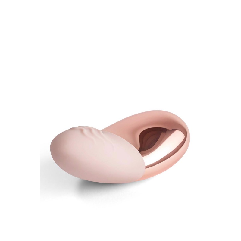 Point Rose Gold - konturowany wibrator lay-on z silikonu i stali nierdzewnej, 9,6 cm - 3
