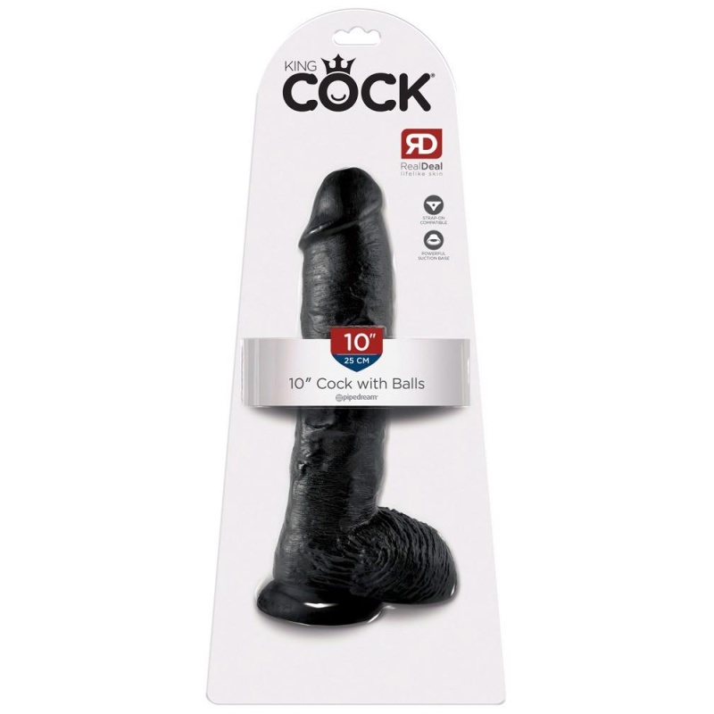 King Cock 10 inch Balls Black — realistyczny dildo z jądrami i podstawą z przyssawką, długość 25,4 cm - 1
