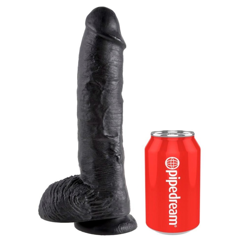 King Cock 10 inch Balls Black — realistyczny dildo z jądrami i podstawą z przyssawką, długość 25,4 cm - 2