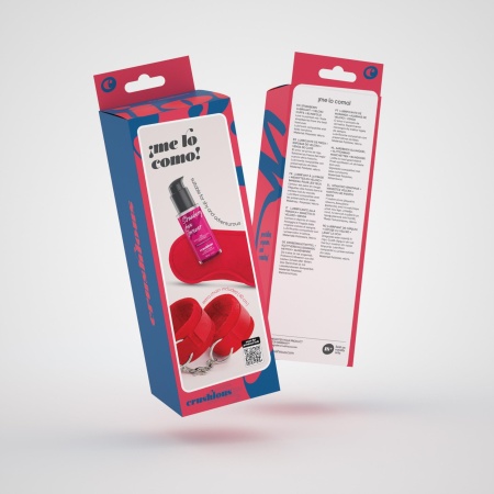 Zestaw Me Lo Como: Kajdanki na rzepy, opaska satynowa i lubrykant truskawkowy 50 ml - 7